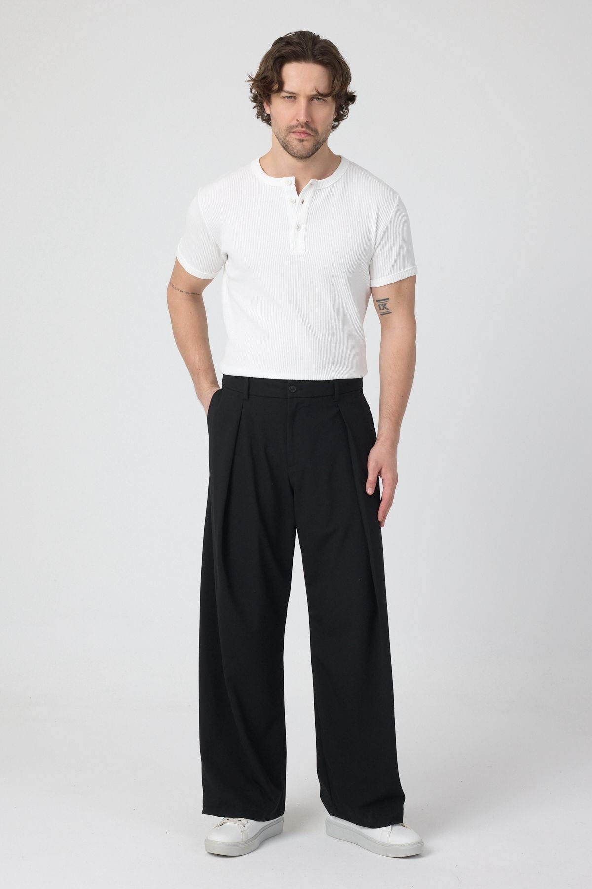 erkek-Erkek Pileli Fashion Pantolon Siyah-