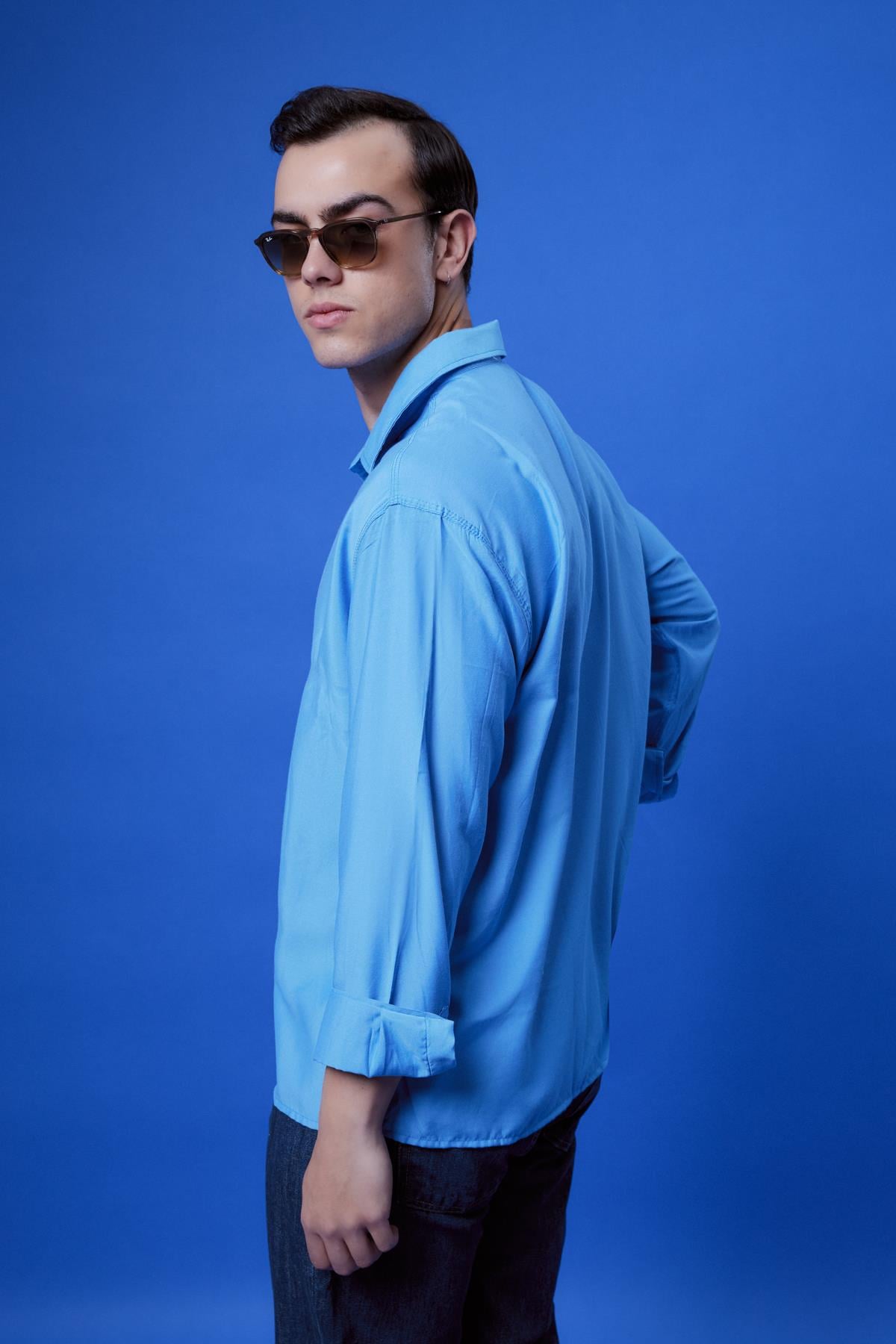 Ksamil Dökümlü Gömlek Mavi