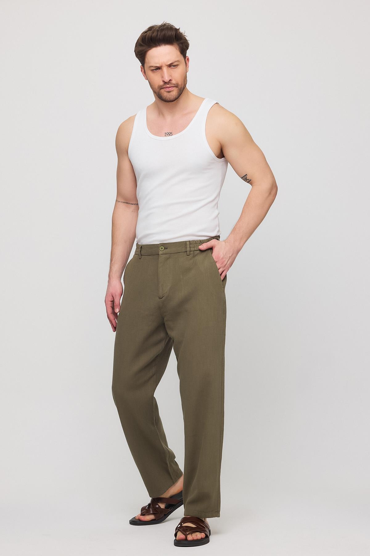 Mizar Relaxed Fit Pamuklu Pantolon Haki Yeşil