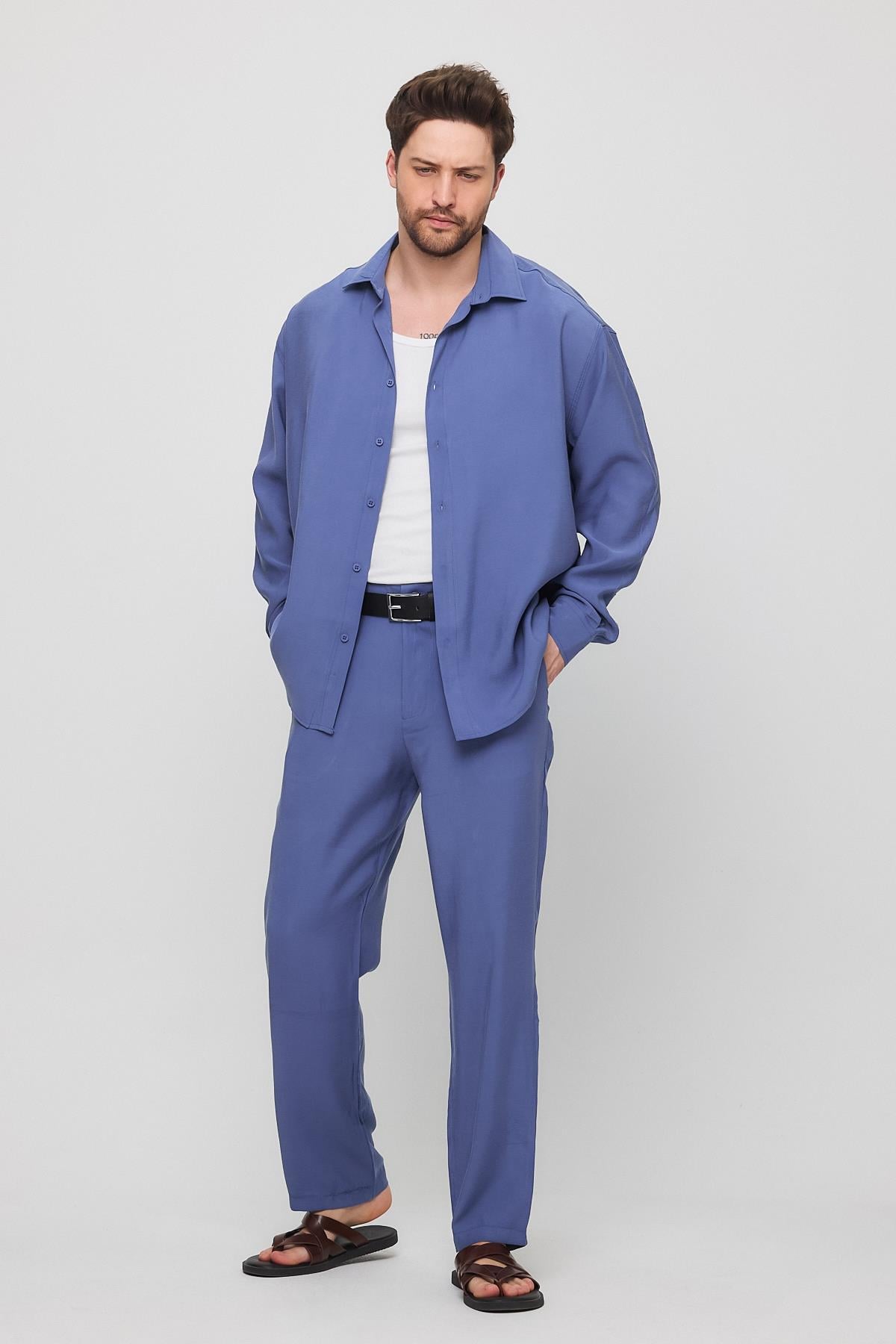 Rax Modal Dökümlü Gömlek Mavi