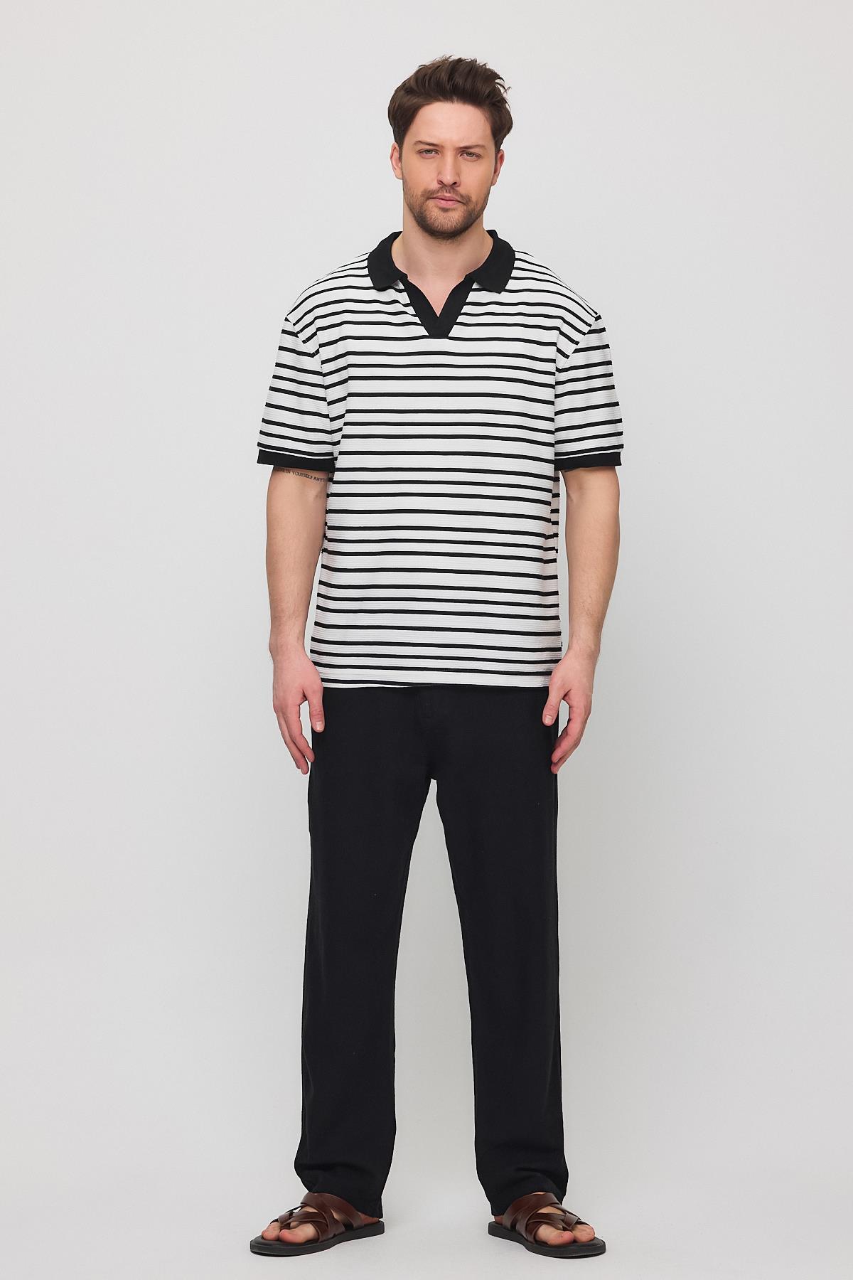 Satrop Yakalı Örme Tshirt Beyaz