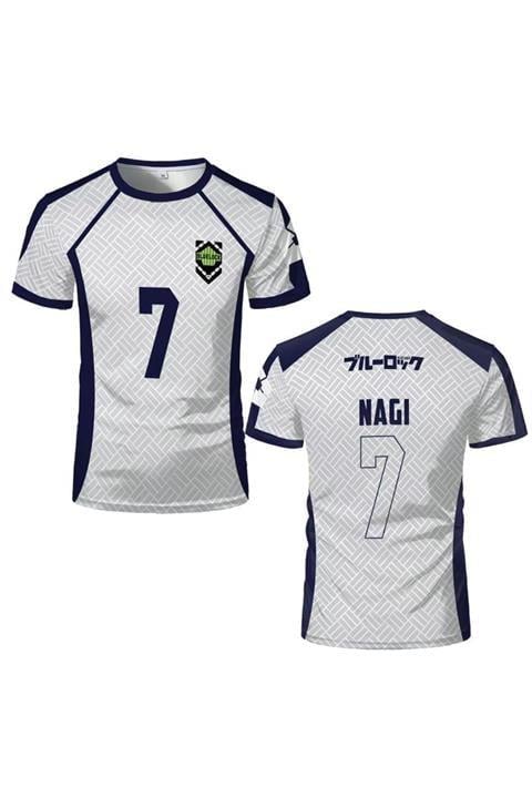 Beyaz Anime Blue Lock 7 Nagi Forma Unisex T-shirt