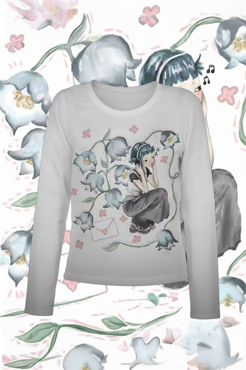 Beyaz Girl İn Flowers Gotik Grunge Y2K Uzun Kollu Crop