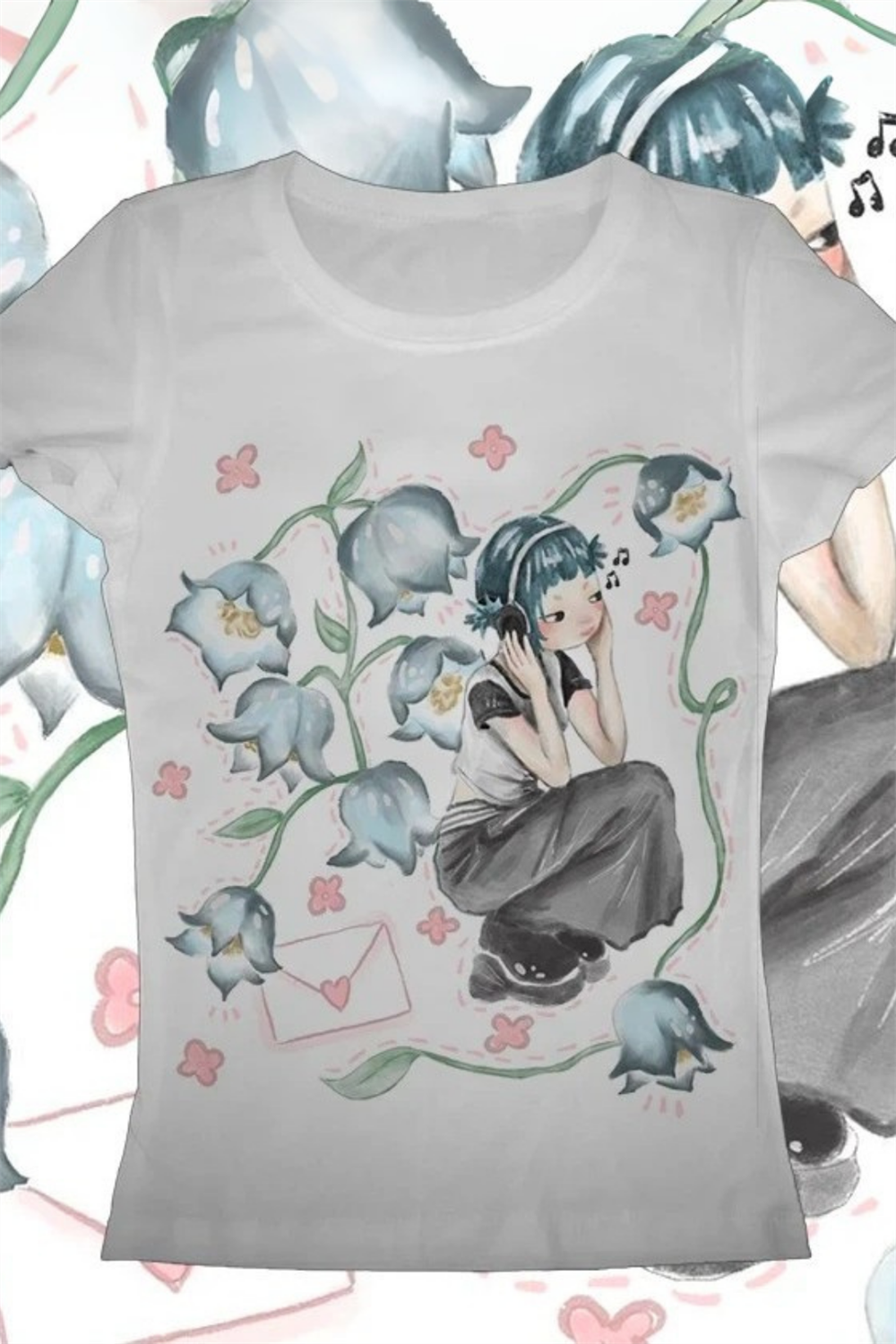 Beyaz Girl İn Flowers Kısa Kollu Crop