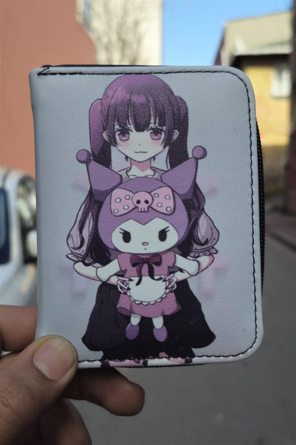 Beyaz Kuromi with Anime Girl Kısa Cüzdan