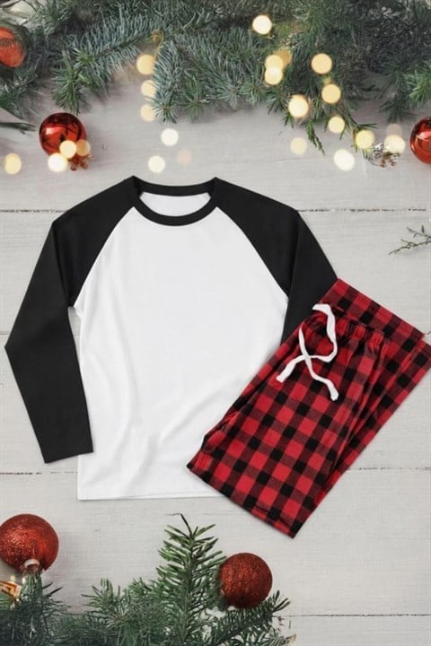 Beyaz Raglan T-Shirt Siyah Kollu Pijama Takımı