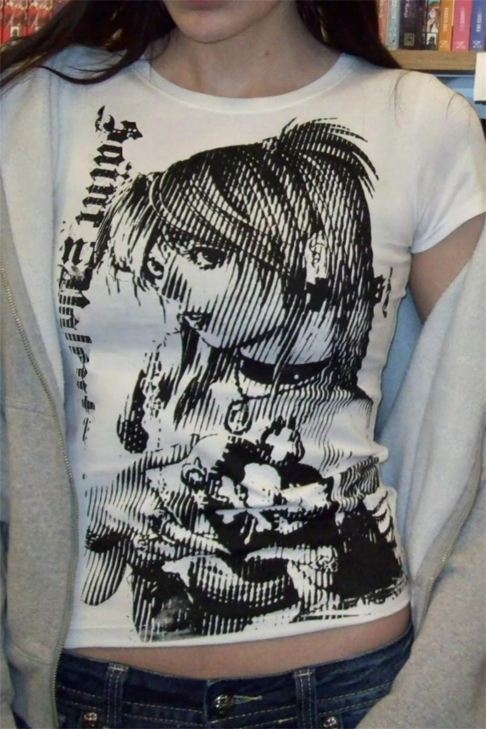 Beyaz Vintage Saint Gothic Girl Kısa Kollu Crop