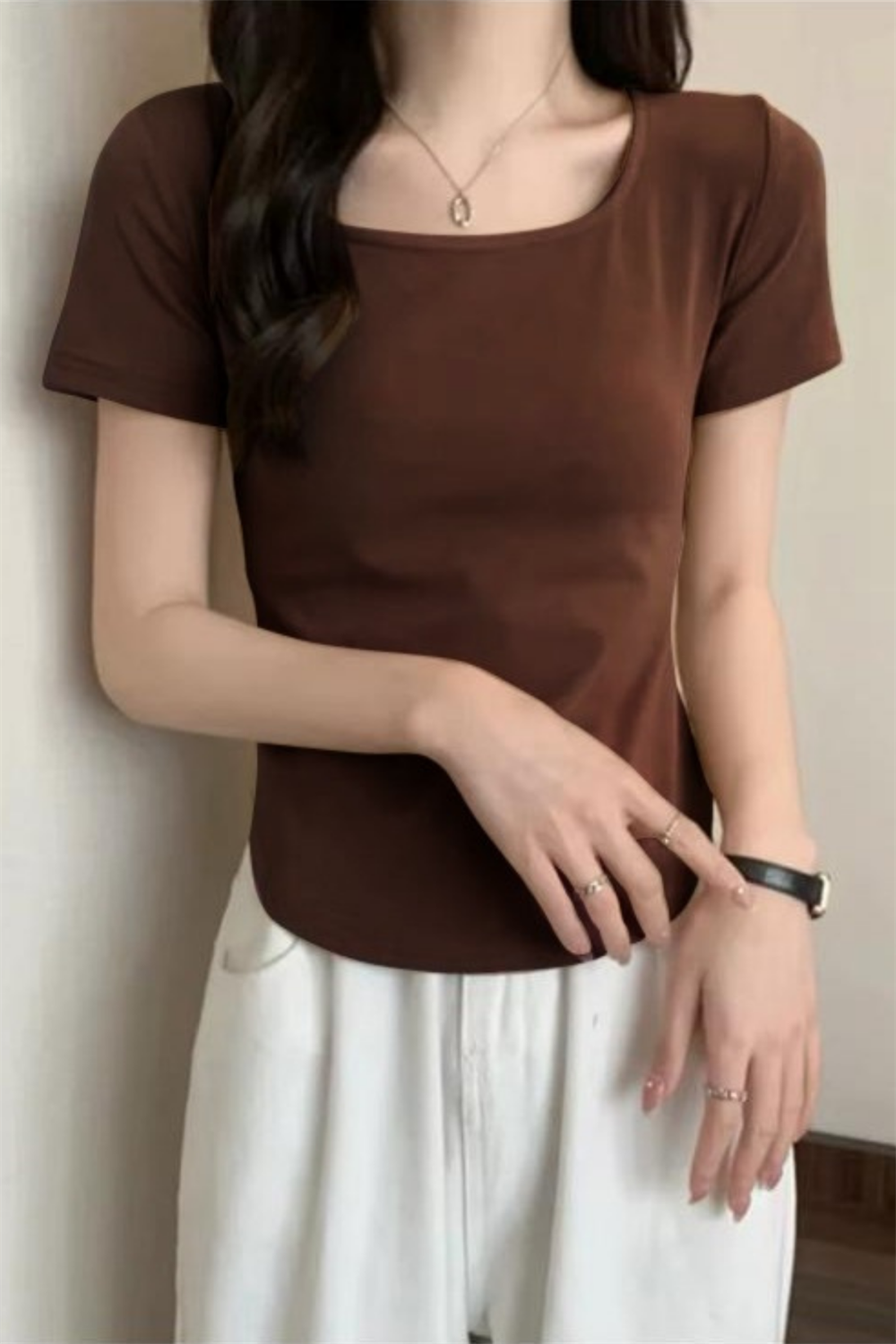 Kahverengi Basic Kısa Kollu Crop