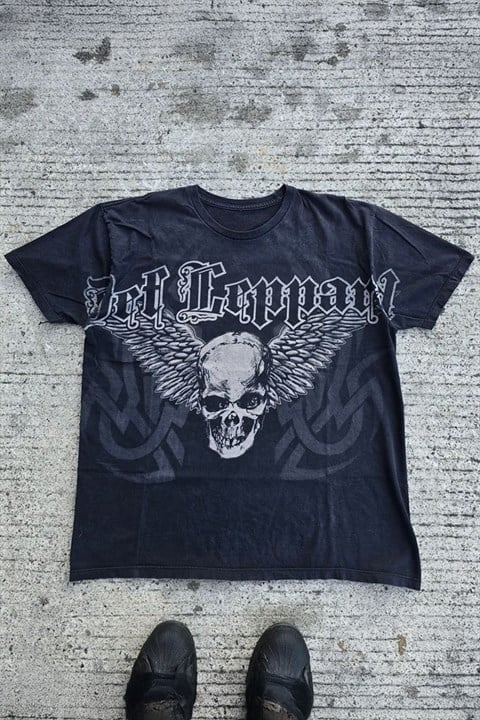 Lacivert Gotik Def Leppard Skull Y2K Unisex T-Shirt