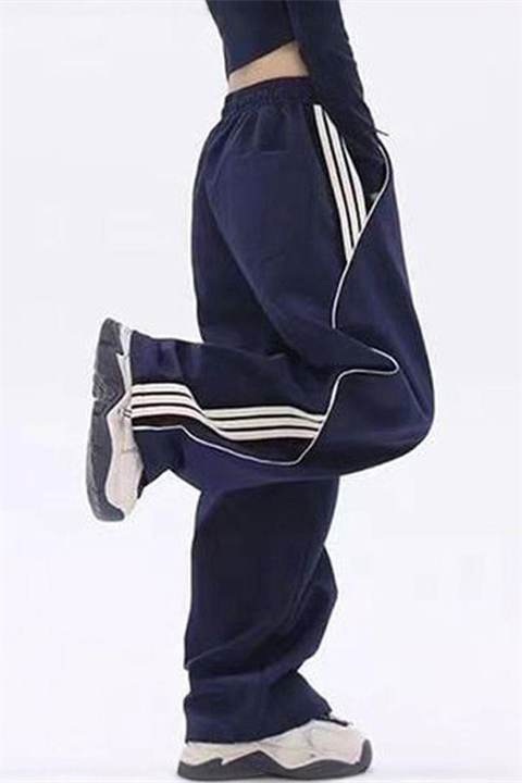 Lacivert Spor Beyaz Şeritli Y2K Unisex Eşofman
