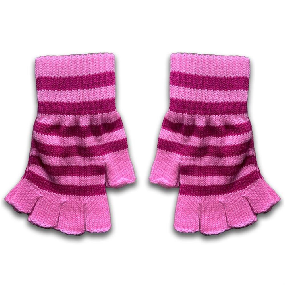 Pembe Fuşya Çizgili Kesik Parmak Unisex Eldiven