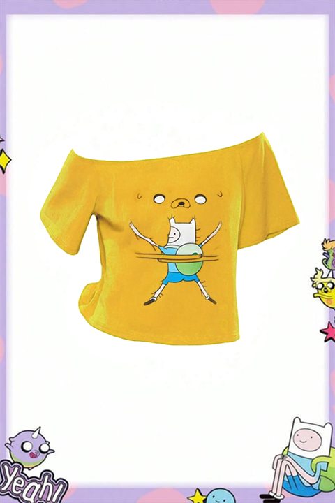 Sarı Adventure Time Finn and Jack Y2K Kısa Crop