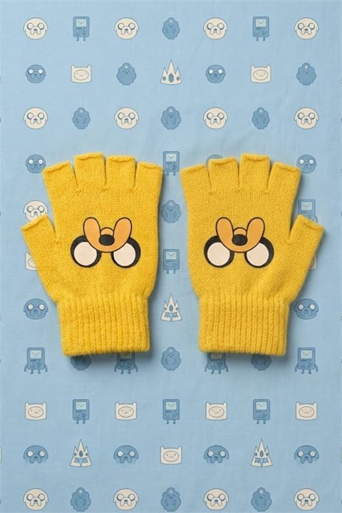 Sarı Adventure Time Jack Face Kesik Parmak Unisex Eldiven