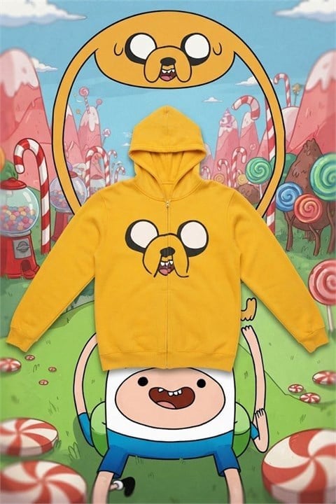 Sarı Adventure Time Jack Y2K Unisex Hırka