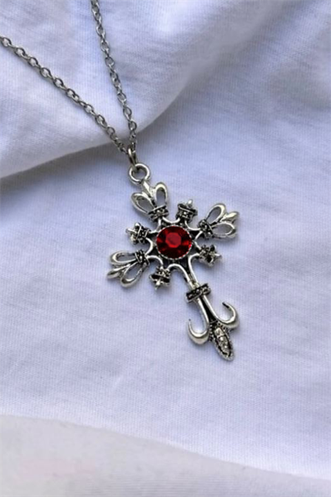 Silver Gotik Witch Red Stone Kolye