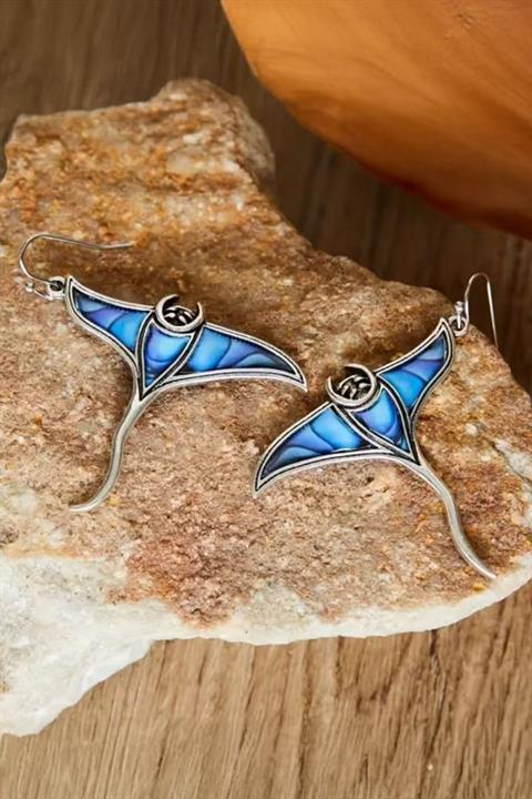 Silver İkili Mavi Şeytan Balığı Sallantı Küpe