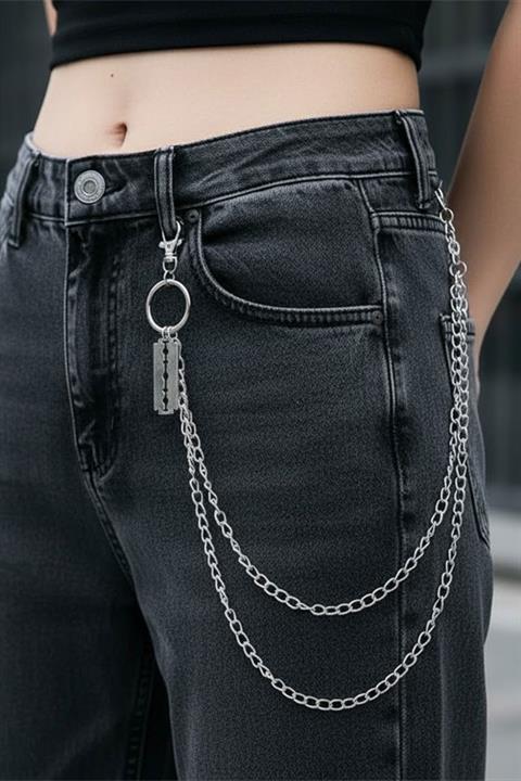 Silver Jilet Detaylı İkili Pantolon Zinciri