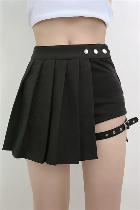Siyah Anime Harajuku Punk Kemerli Y2K Mini Şortlu Etek