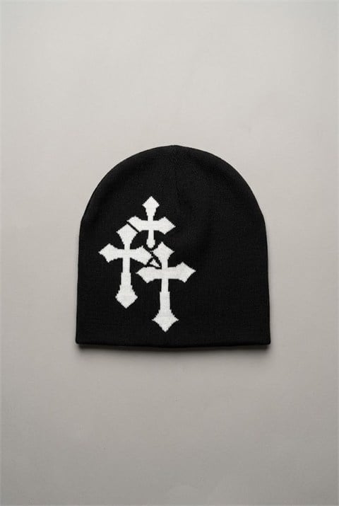 Siyah Haçlı Gotik Unisex Bere