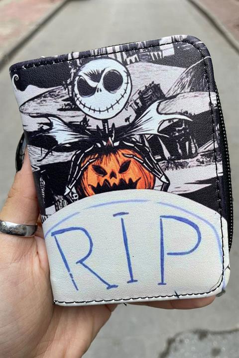 Siyah Jack Skellington Noel Gecesi Kabusu RIP Kısa Cüzdan