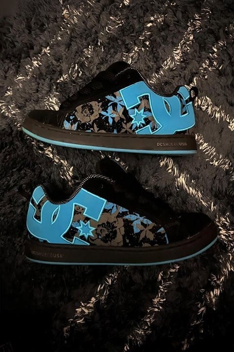 Siyah Mavi DC Shoes Court Flower Y2K Sneaker Ayakkabı