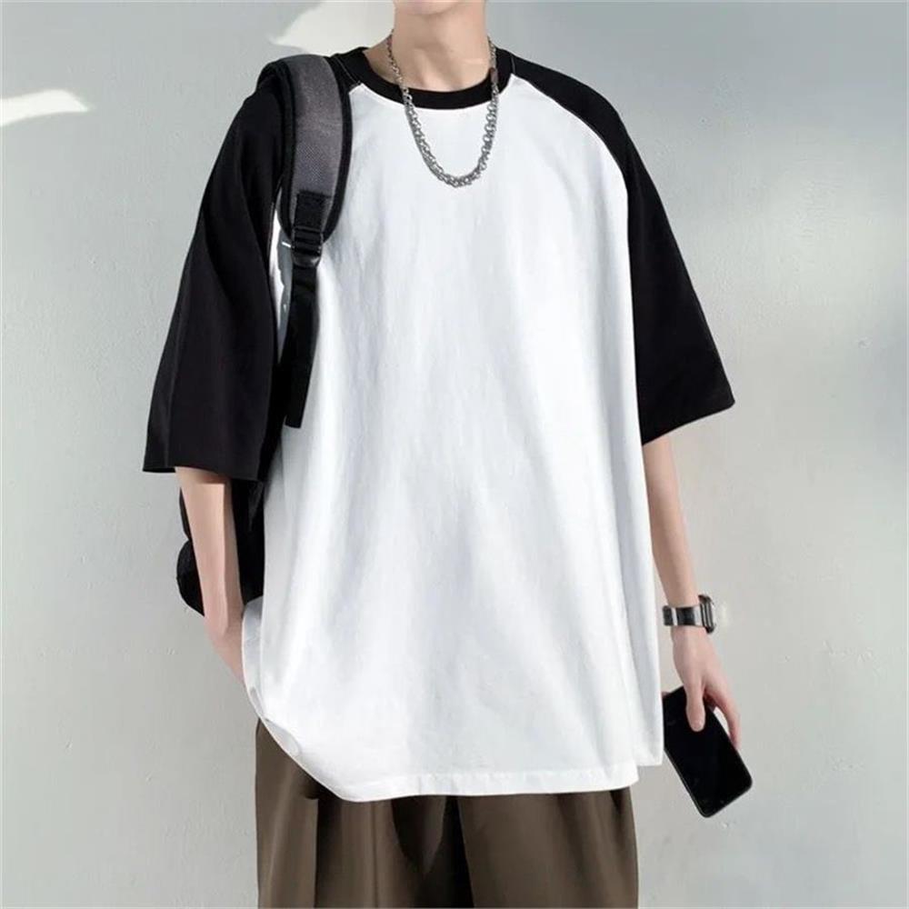 Siyah Raglan Kollu Beyaz Basic Unisex T-Shirt
