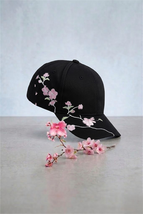 Siyah Sakura Baseball Şapka