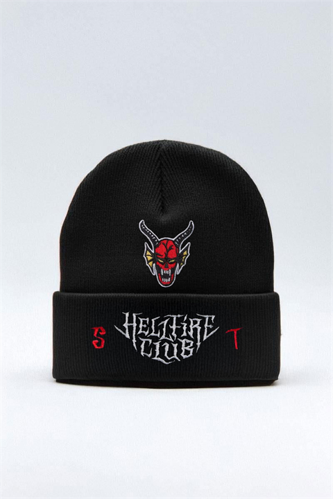 Siyah Stranger Things Hellfire Club Unisex Bere