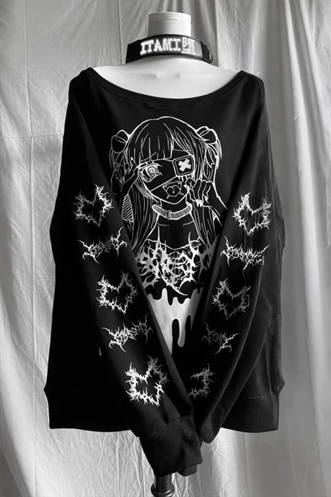 Siyah Yami Kawai Anime Grunge Y2K Sweatshirt