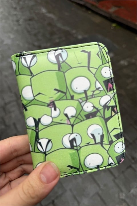 Yeşil Invader Zim Faces Texture Unisex Cüzdan