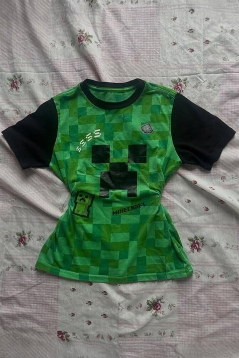 Yeşil Raglan Minecraft Creeper Unisex T-shirt