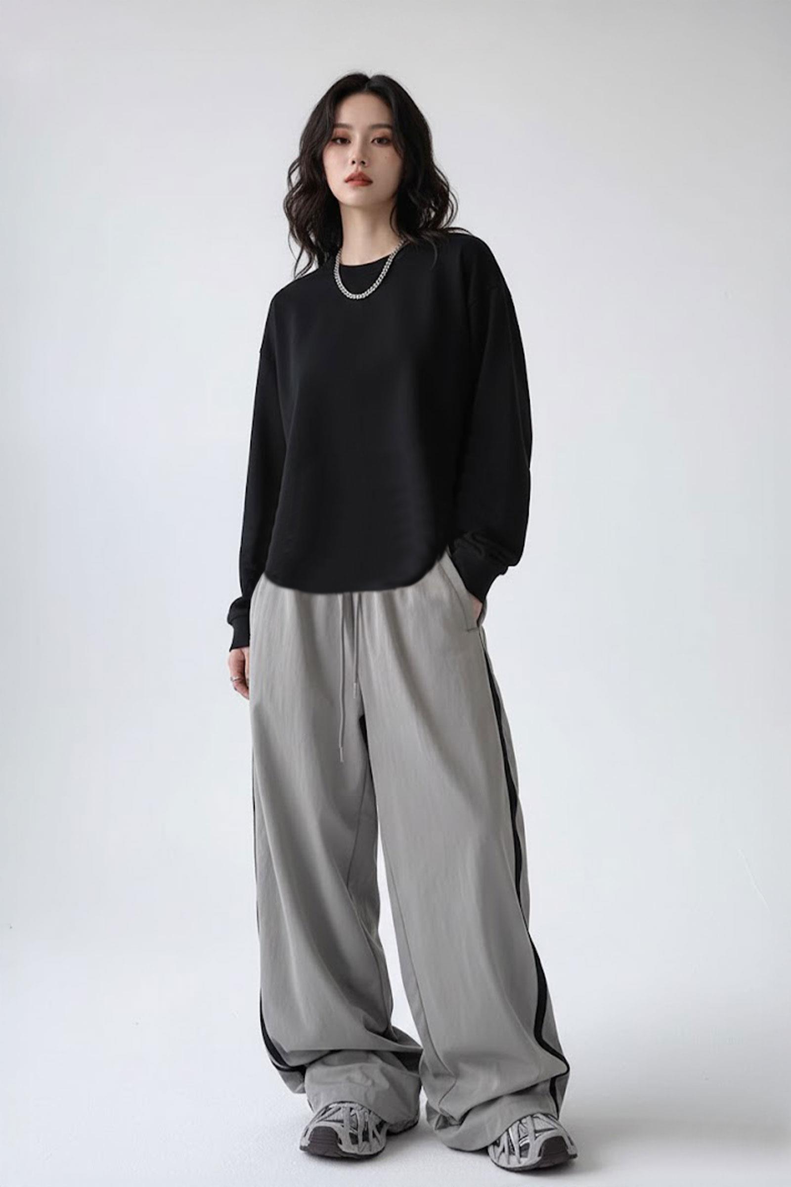 Düz Siyah İnce Kumaş Oversize Unisex Uzun Kollu