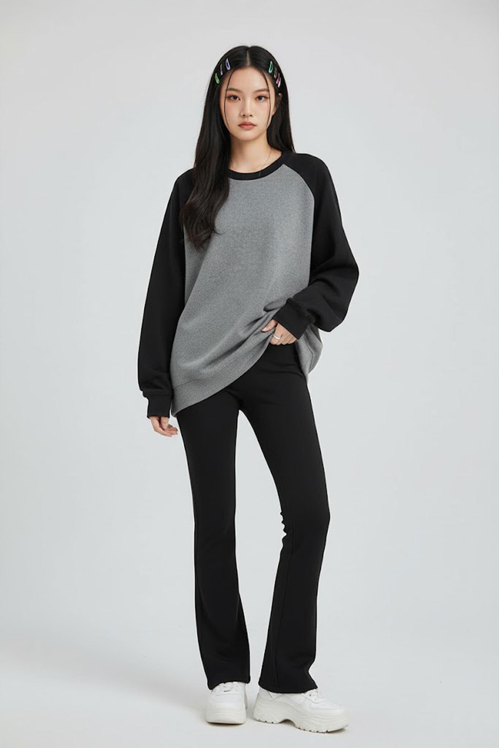 Siyah Raglan Kollu Antrasit Basic Oversize Unisex Uzun Kollu