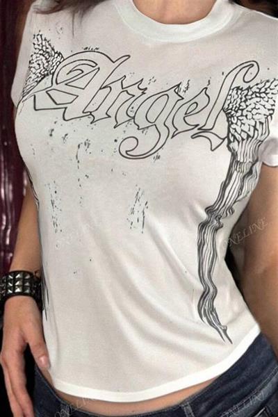 Beyaz Angel Wings Kısa Kollu Crop