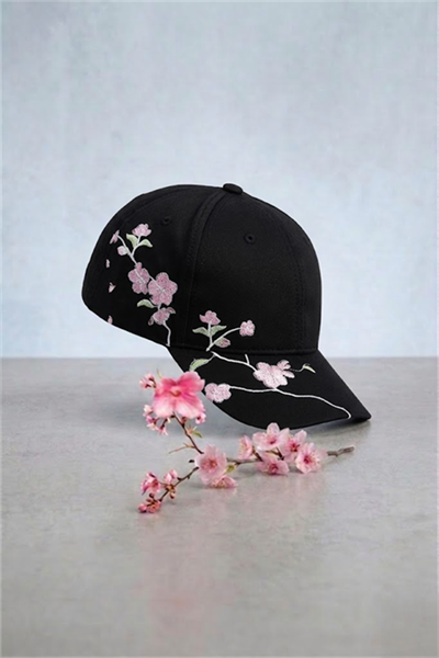Siyah Sakura Baseball Şapka