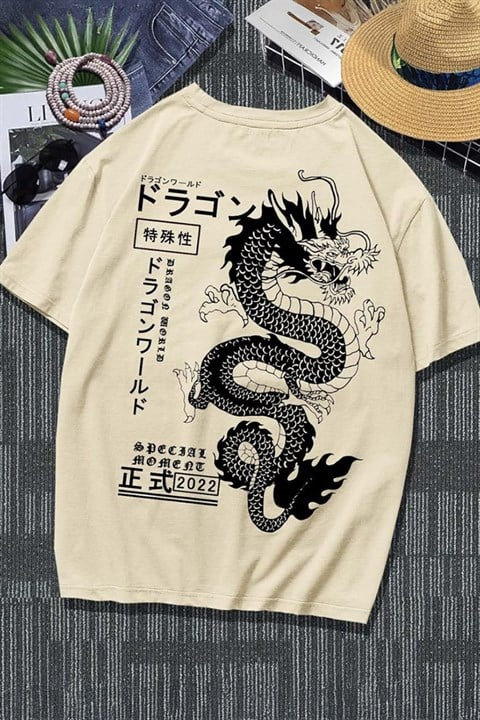 Bej Japon Dragon Harajuku Y2K Unisex T-Shirt
