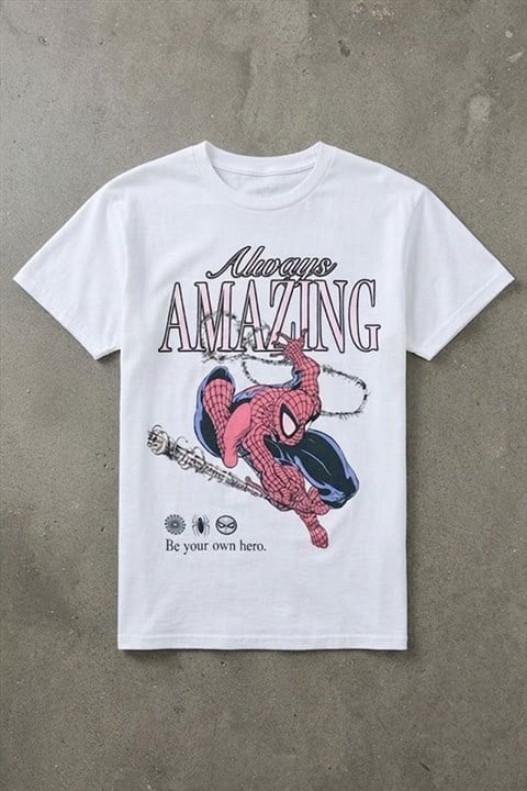 Beyaz Always Amazing Spider Cartoon Unisex T-Shirt