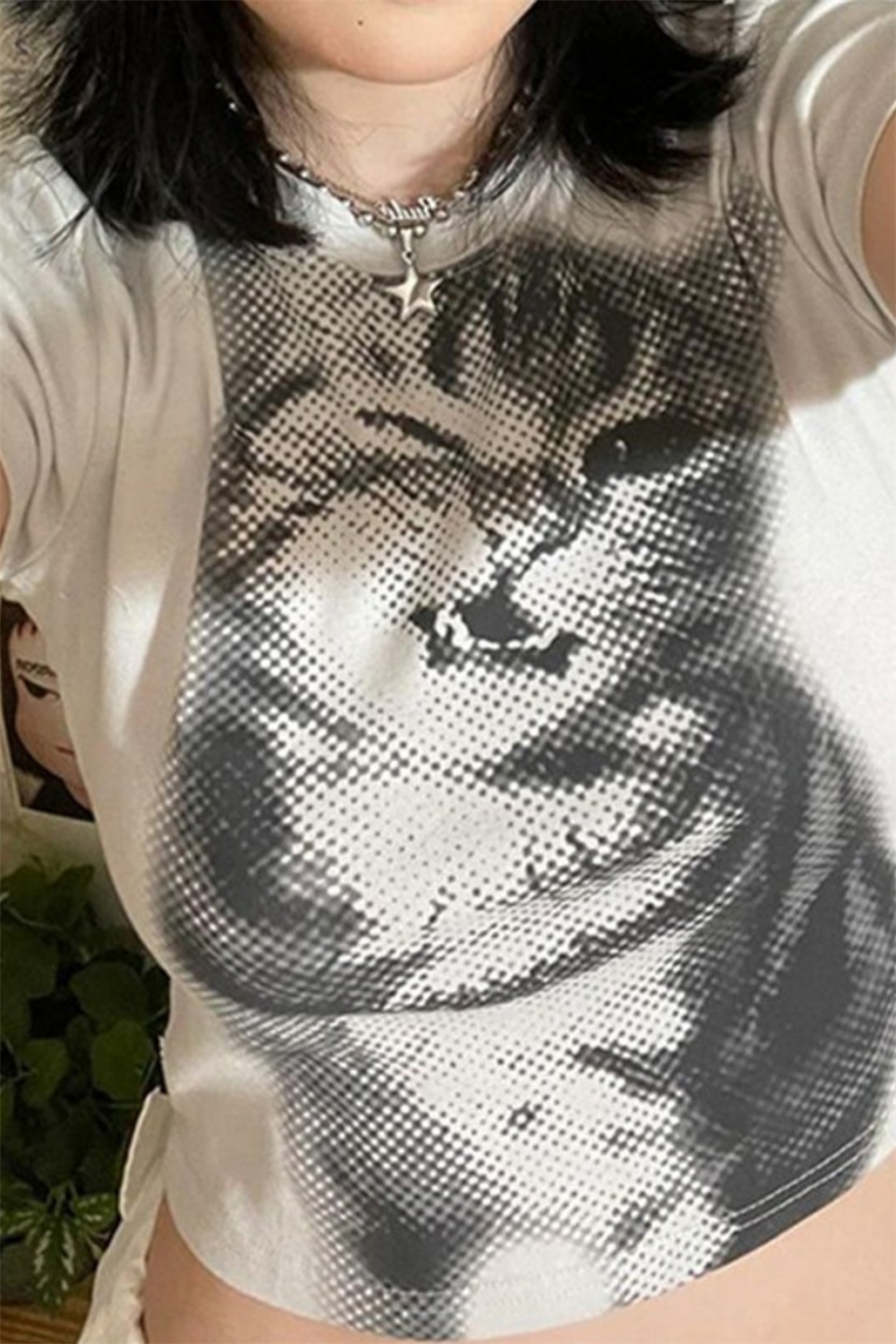 Beyaz Baby Cat Kısa Kollu Crop
