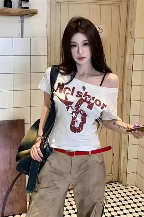 Beyaz Nclshior 6 Y2K Kısa Kollu Crop