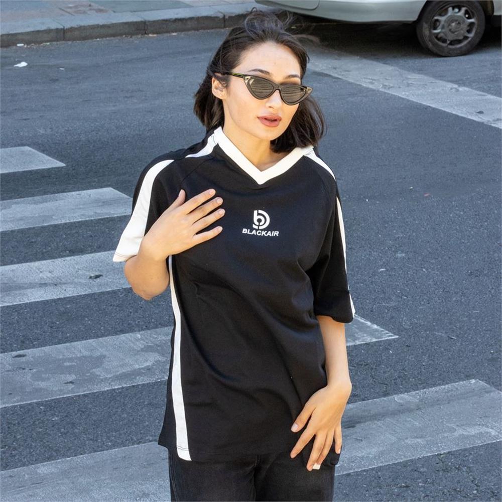 Beyaz Şeritli Siyah Blackair Retro (Unisex) T-Shirt