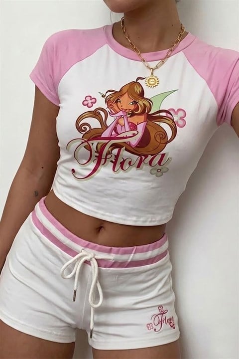 Beyaz Winx Club Flora Pembe Raglan Alt Üst Takım