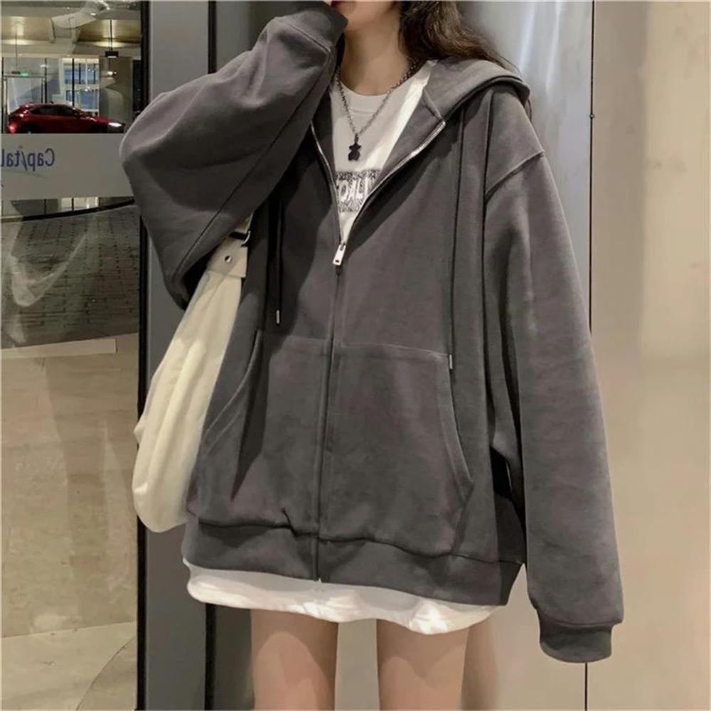 Düz Füme Fermuarlı Kalın Kumaş (Unisex) Kapüşonlu Sweatshirt