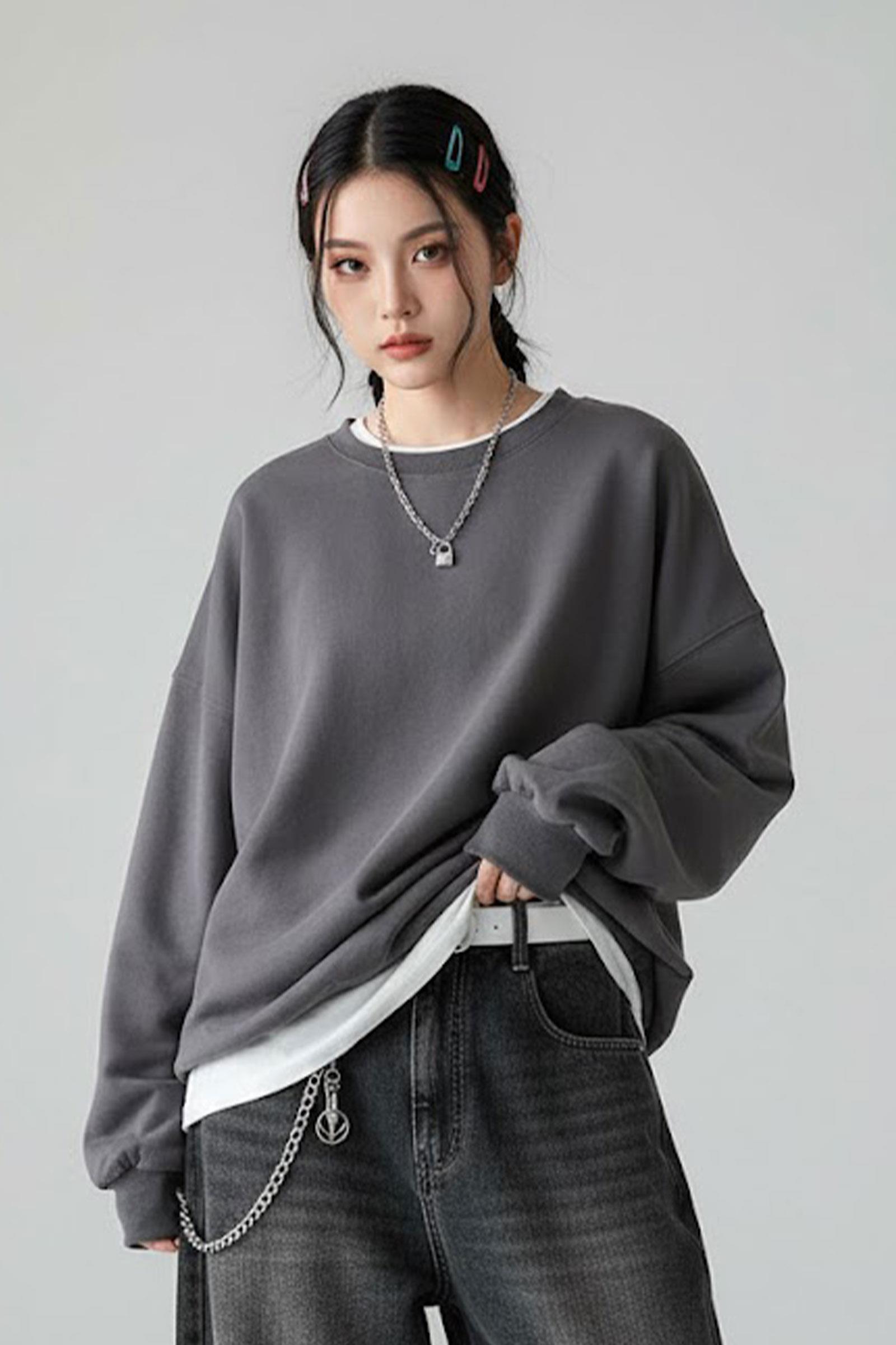 Düz Füme Orta Kalınlıkta Kumaş Oversize Unisex Sweatshirt
