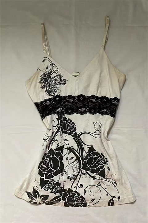 Ekru Rose Dantel Detaylı Y2K Askılı Crop