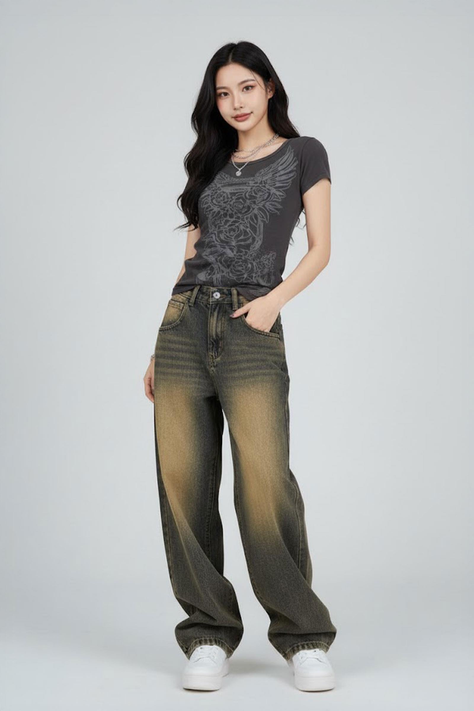 Füme Gotik Vintage Rose Kısa Kollu Crop