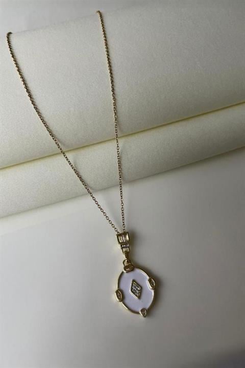Gold Zirkon Taşlı Oval Kolye