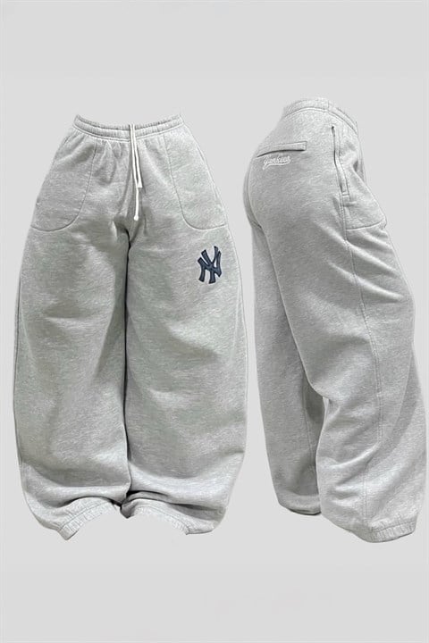Gri Melanj NY Nakışlı Baggy Eşofman Altı