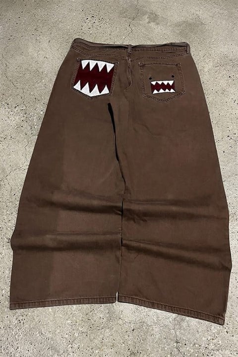 Kahverengi Domo-Kun Y2K Unisex Baggy Pantolon
