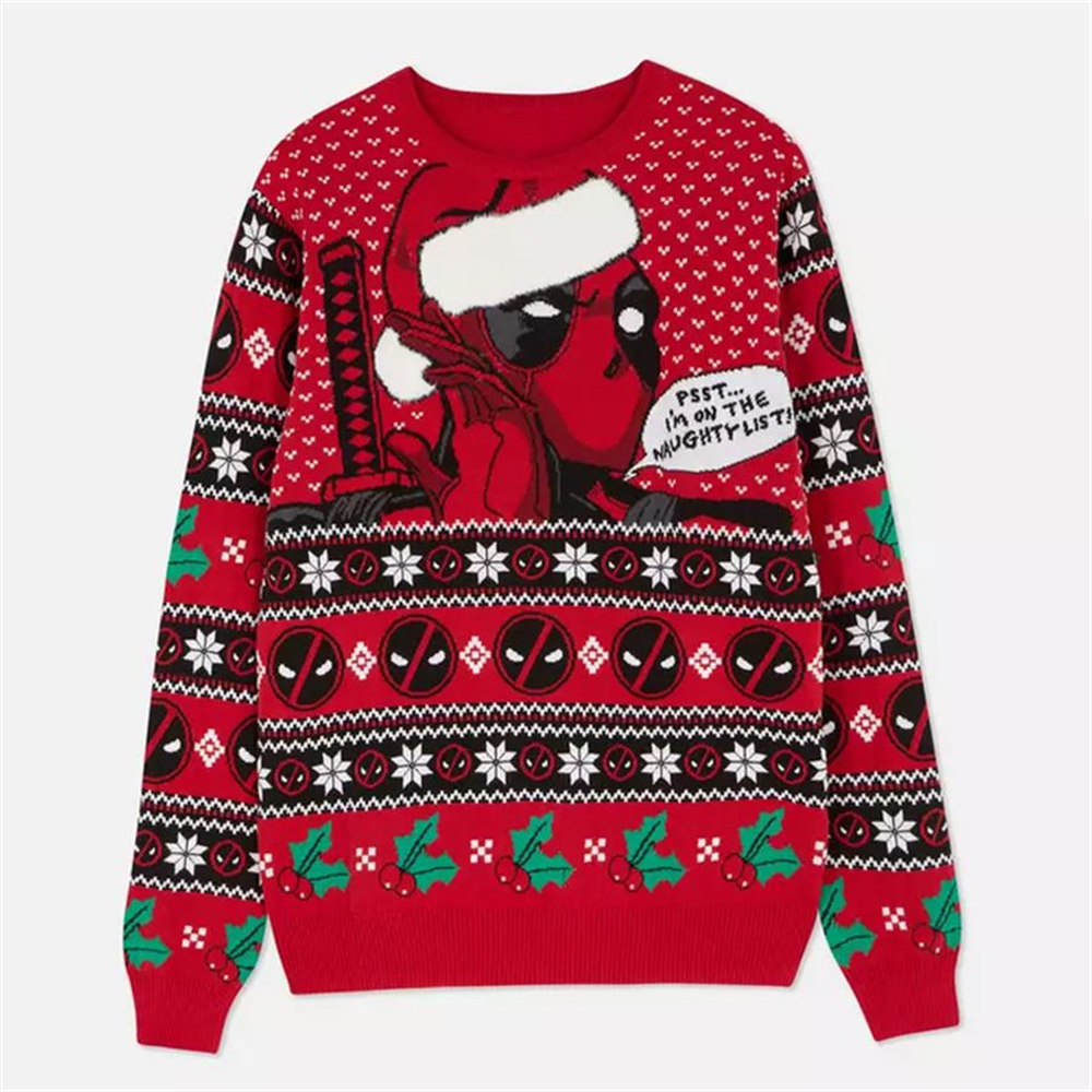 Kırmızı Christmas Deadpool Unisex Oversize Kazak