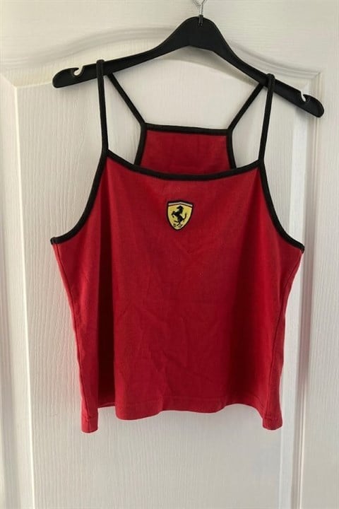 Kırmızı Ferrari F1 Siyah Askılı Crop